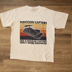 Funny Pontoon Captain Boat Lake Boating Beer Dad XL T-Shirt Unisex Short Sleeve